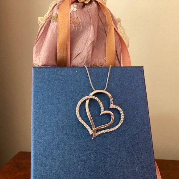 NWOT - Swarovski Crystal Double Floating Heart Silver Tone Necklace* - Picture 2 of 9